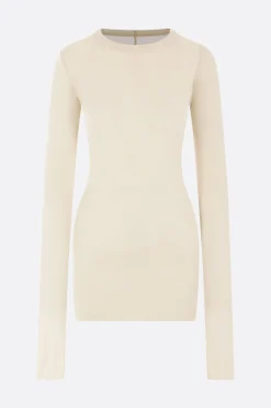 Topwear>RICK OWENS t-shirt a maniche lunghe in jersey a costine Bianco