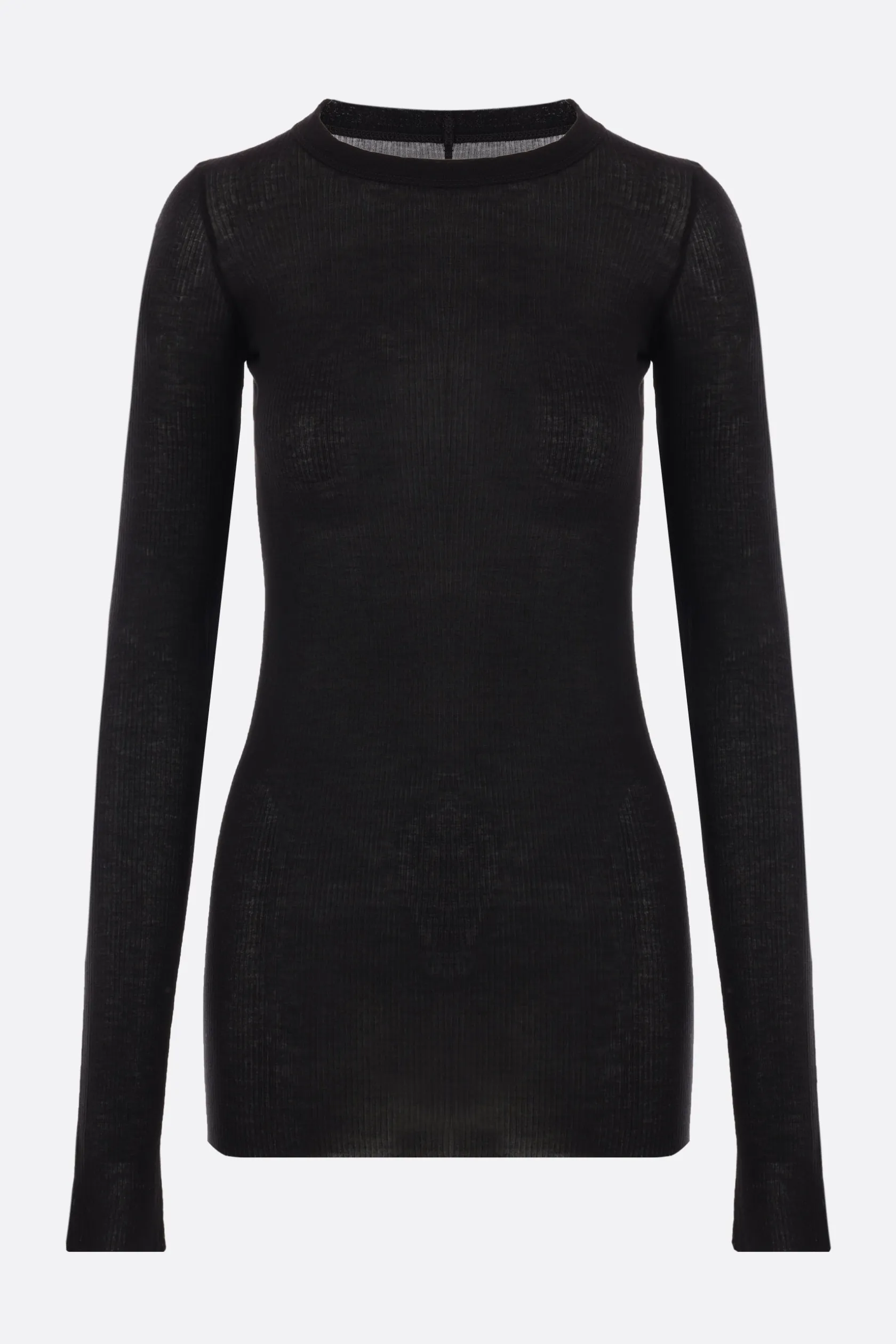 Topwear>RICK OWENS t-shirt a maniche lunghe in jersey a costine Nero