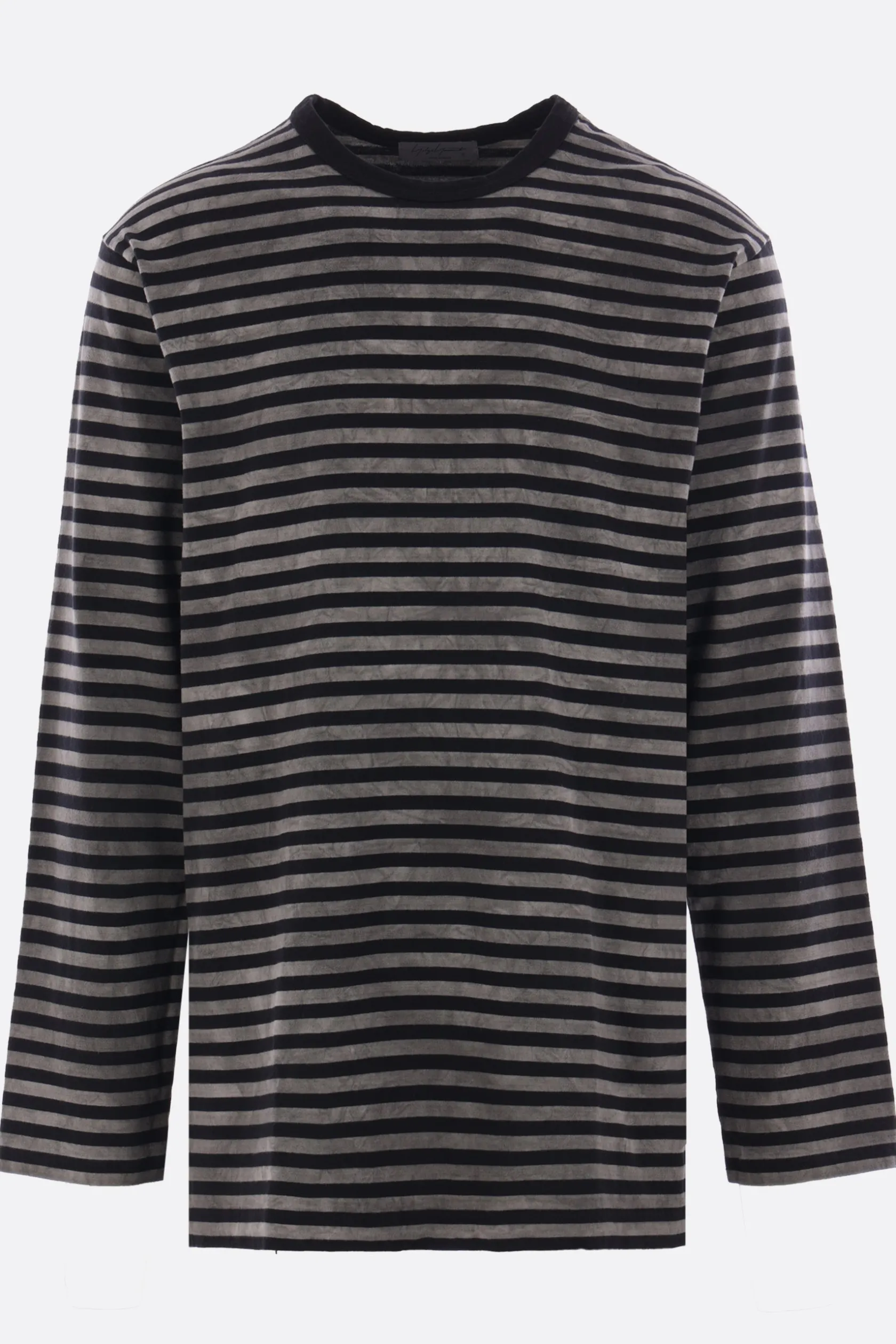 Topwear>YOHJI YAMAMOTO t-shirt a maniche lunghe in cotone a righe Grigio
