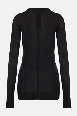 Topwear>RICK OWENS t-shirt a maniche lunghe in jersey a costine Nero