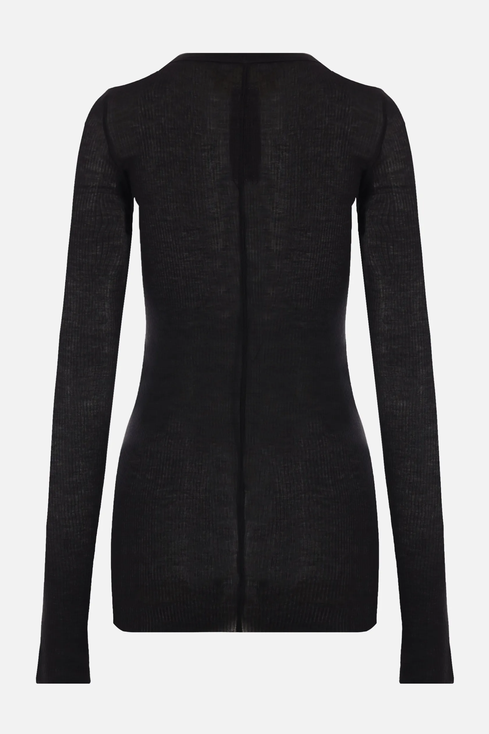 Topwear>RICK OWENS t-shirt a maniche lunghe in jersey a costine Nero