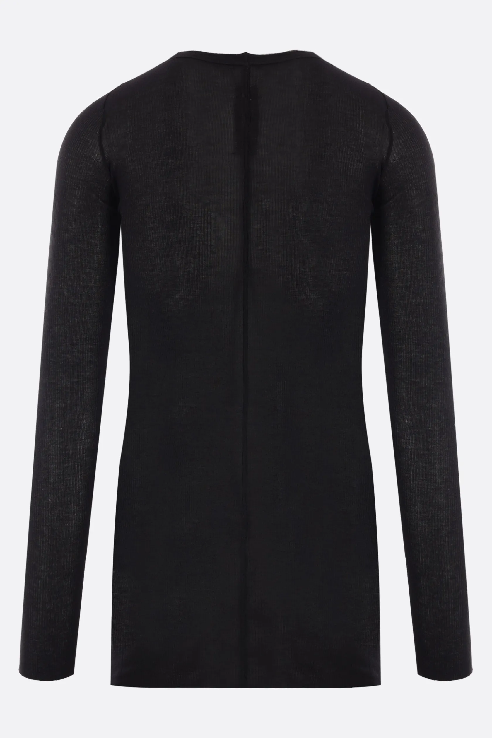 Topwear>RICK OWENS t-shirt a maniche lunghe in jersey a costine Nero