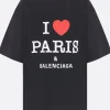 Topwear>BALENCIAGA t-shirt I Love Paris & in cotone Nero
