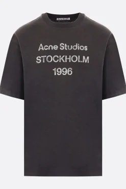 Topwear>ACNE STUDIOS t-shirt in cotone e canapa stampa 1996 Nero
