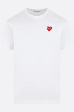 Topwear>COMME DES GARÇONS PLAY t-shirt in cotone in cotone patch Heart Bianco