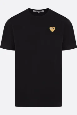 Topwear>COMME DES GARÇONS PLAY t-shirt in cotone patch logo Heart lamé Nero