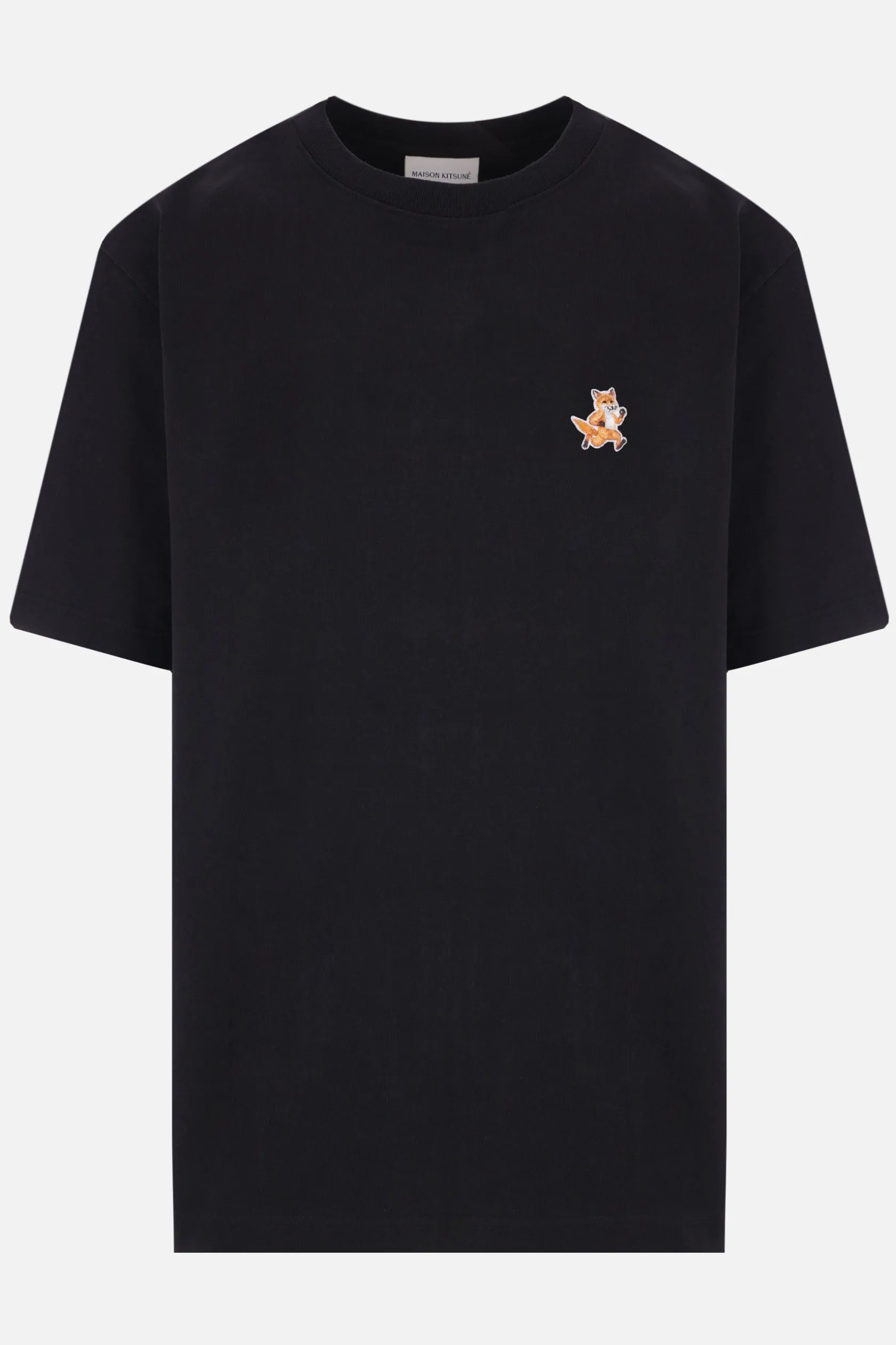 Topwear>MAISON KITSUNÉ t-shirt in cotone patch Speedy Fox Head Nero