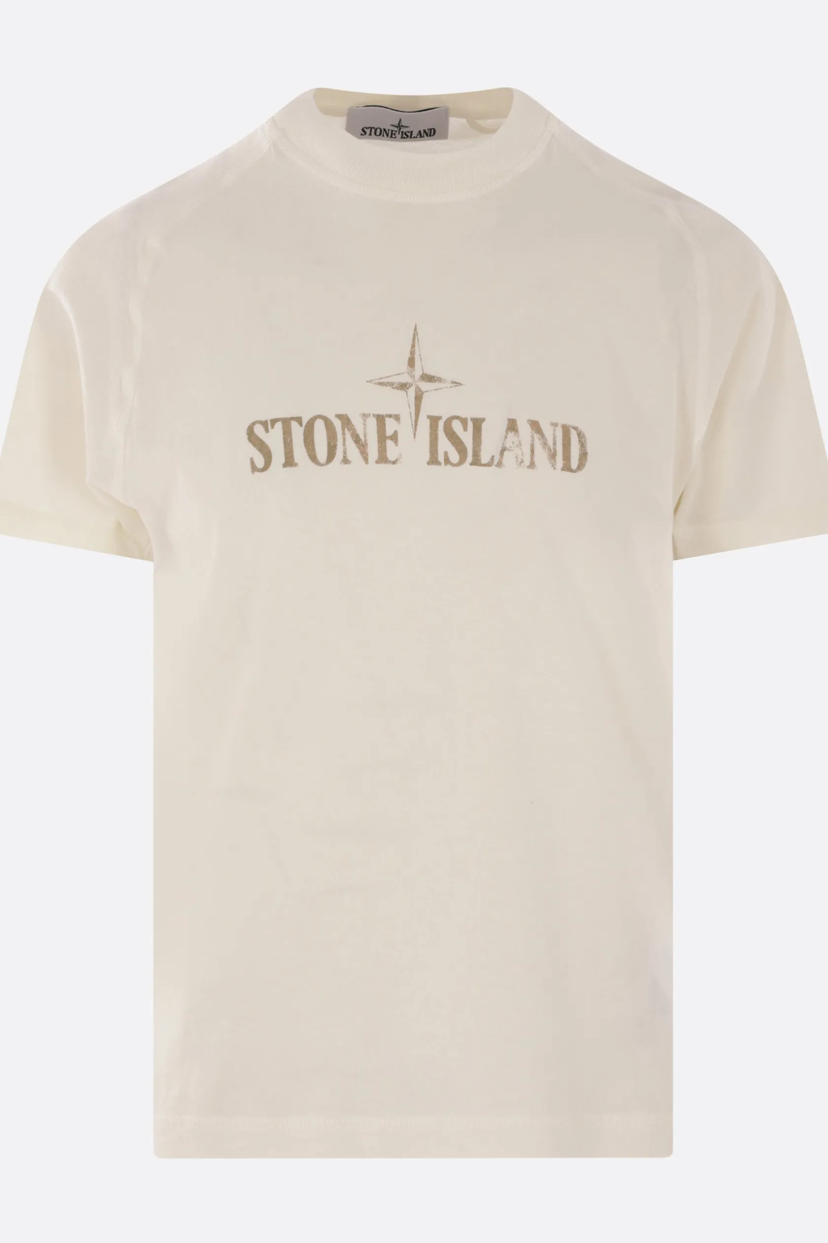 Topwear>STONE ISLAND t-shirt in cotone stampa logo Bianco