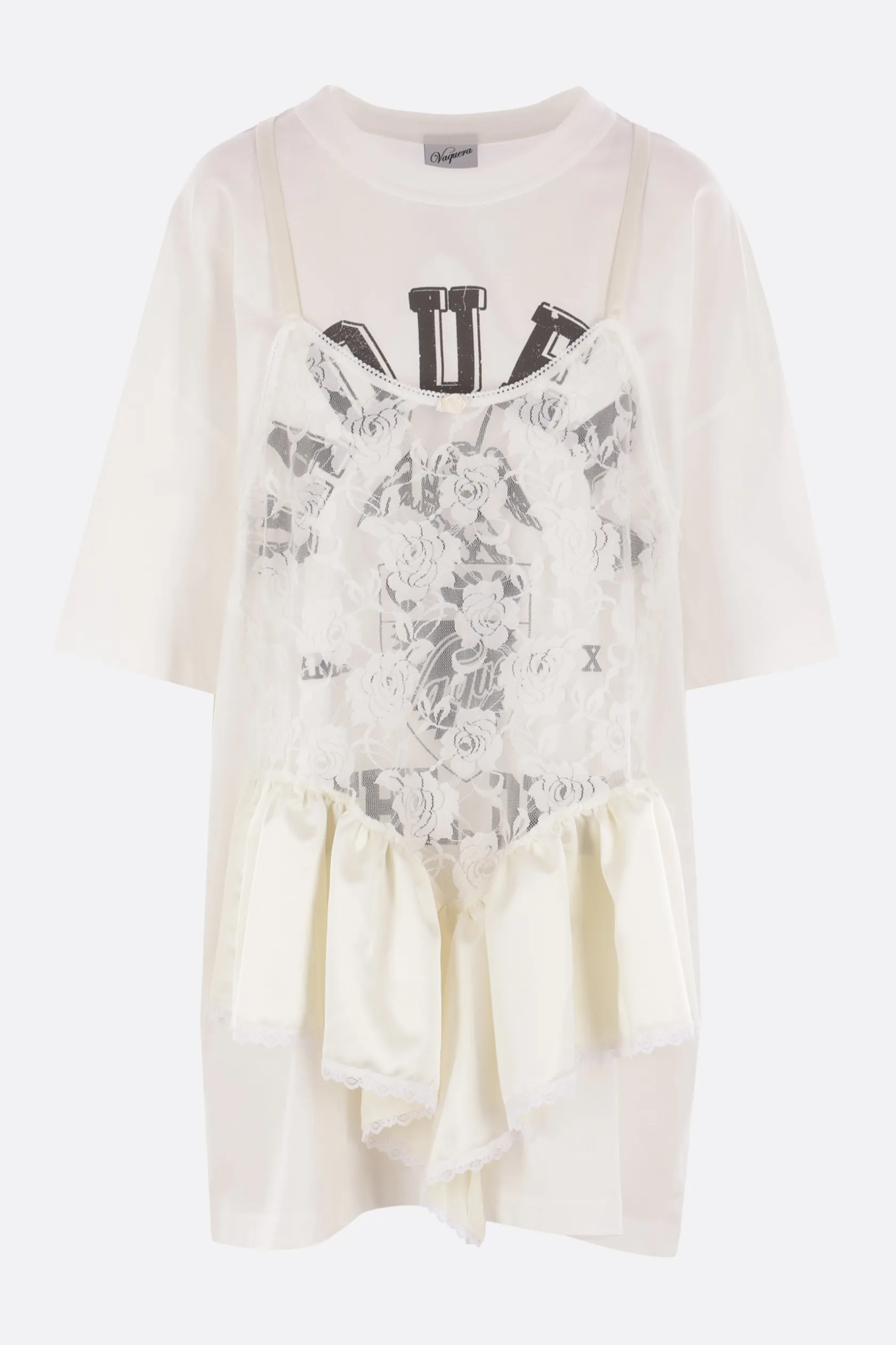 Topwear>VAQUERA t-shirt oversize in cotone con top sovrapposto Bianco